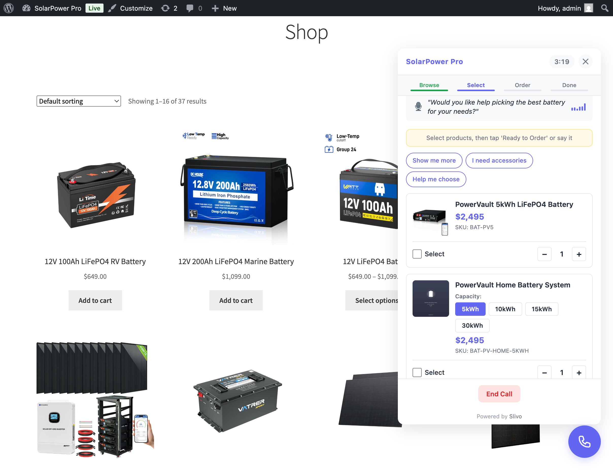 Slivo AI widget with product cards on WooCommerce store